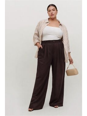 Reformation | Mason Wide Leg Pant in Black Currant Chocolate ~ NWT US 18